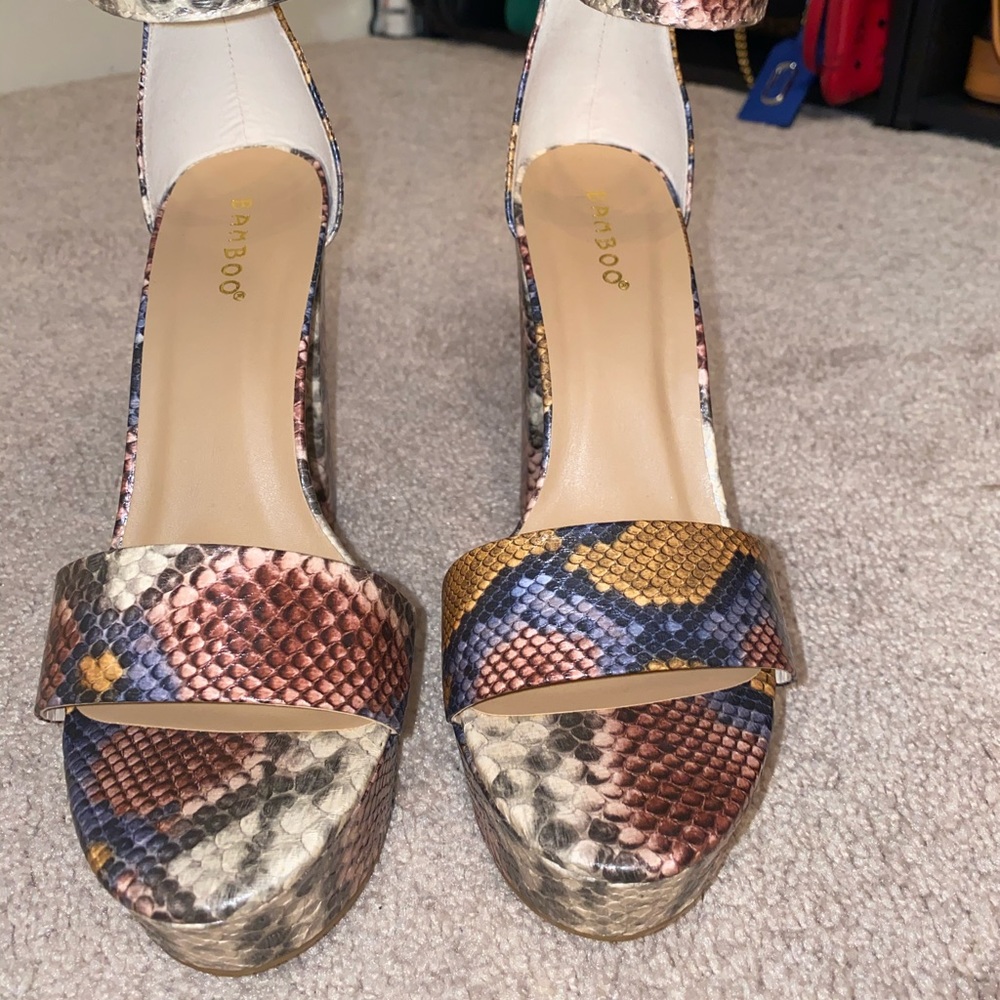 Multicolored Snake Print Platform Heel Sandal - image 1